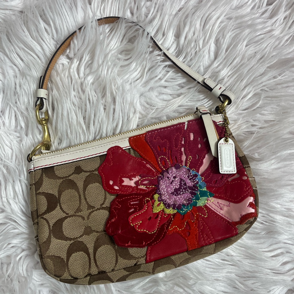 Coach Brown And Red Floral Clutch